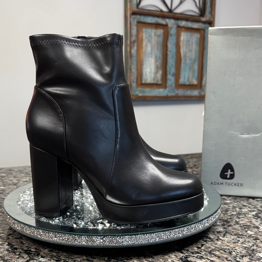Adam Tucker Women's Black platform Heeled Boots NEW 8